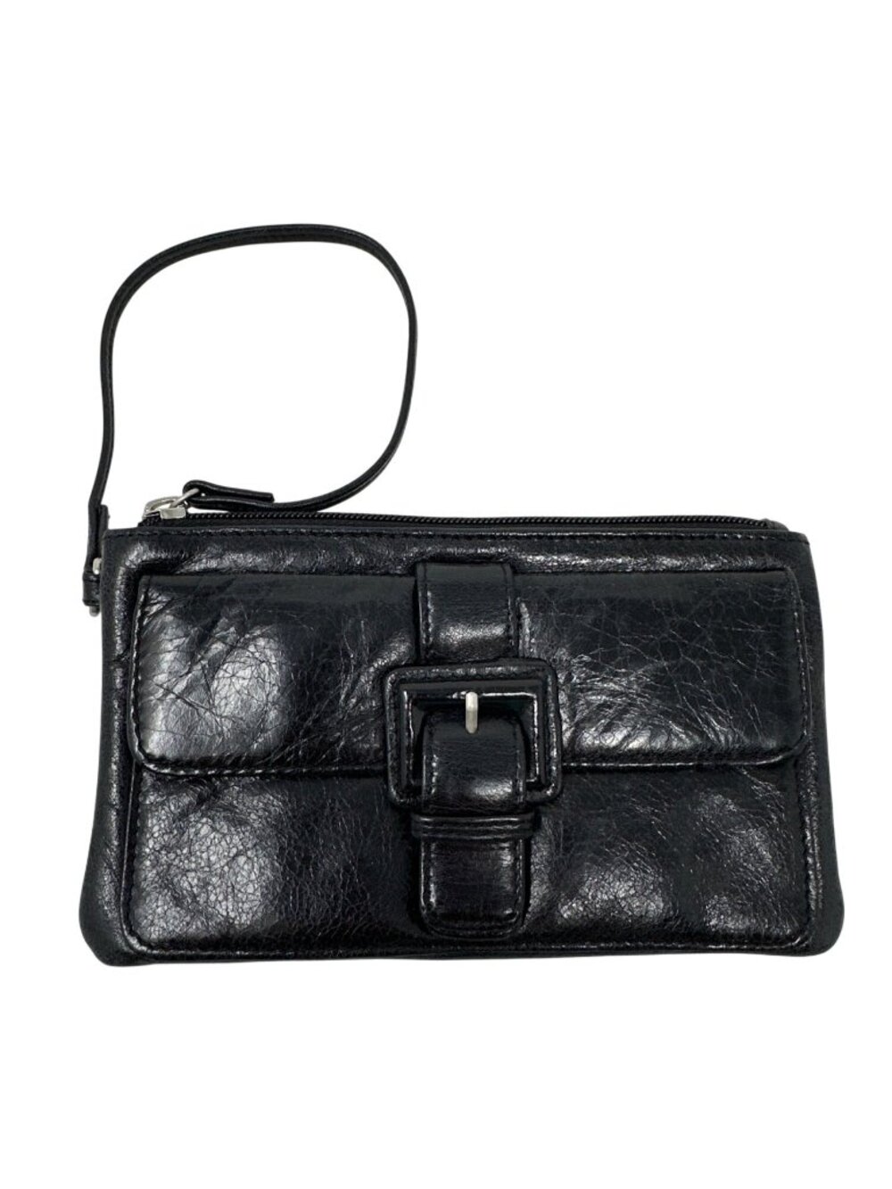 Hobo International Black Leather Wristlet Buckle Detail & Pink Interior Lining